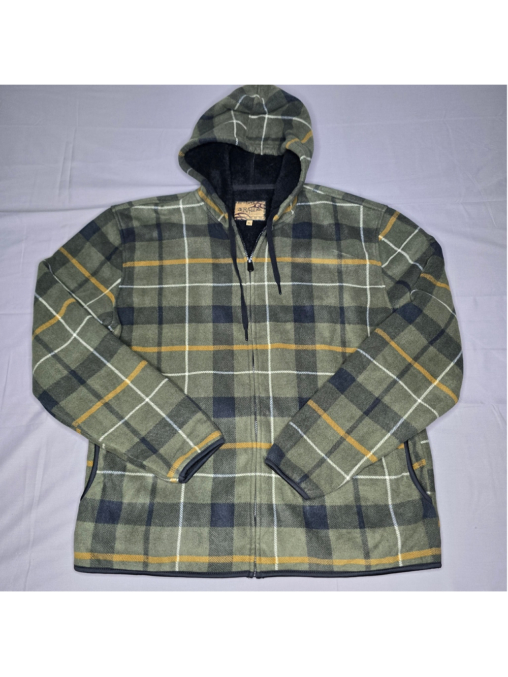 RAWW® Men’s XL Plaid Fleece-Lined Hooded Jacket Green Black